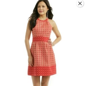 ALI RA Chic Coral Patterned Halter Dress